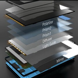 An image of smart phone parts separated in a stack like diagram.