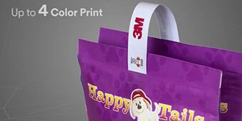 “Up to 4 Color Print(최대 4개의 색상으로 프린트)”라는 텍스트에 3M™ ScotchPad™ 캐리 핸들을 사용해 스낵 포장을 테이핑한 비디오 스틸컷
