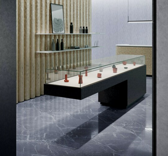 glass display case in a store
