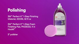 3” 폴리싱 도구를 사용해 3M™ 퍼펙트잇™ 원스텝 광택제 33039 32 fl. oz.(950mL) 및 폼 폴리싱 패드 4