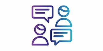 Icon showing chat discussion bubbles between two people.
