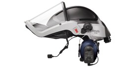 A helmet with a microphone
