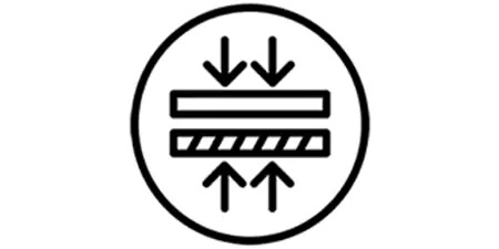 black and white circular sign with arrows pointing up
