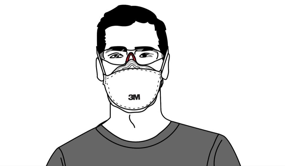 보안경과 안면부여과식 호흡보호구를 착용한 남성의 그림
