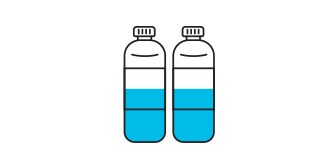 Icon of two water bottles half full
