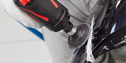 roloc grinding disc shaping a plastic repair
