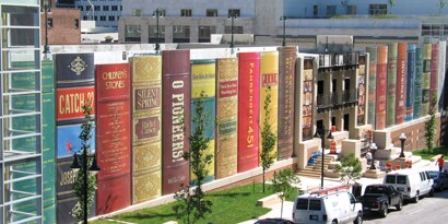 exterior building graphic on library building
