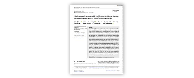 Cover of Single-stage chromatographic clarification of Chinese Hamster Ovary cell harvest reduces cost of protein production
