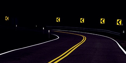 Reflective street signs at night
