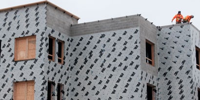 Image of a Non Vapor permeable Air barrier on the exterior of a building
