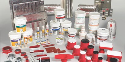 a group of 3M firestop products consisting of through penetrations, protective wrap systems, construction joints and more.
