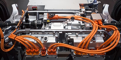 View of ePowertrain with wires connecting the components.
