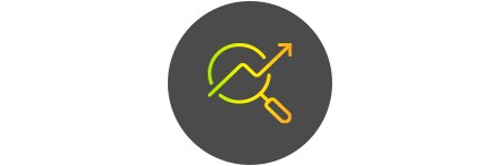 Upward arrow under a magnifier icon
