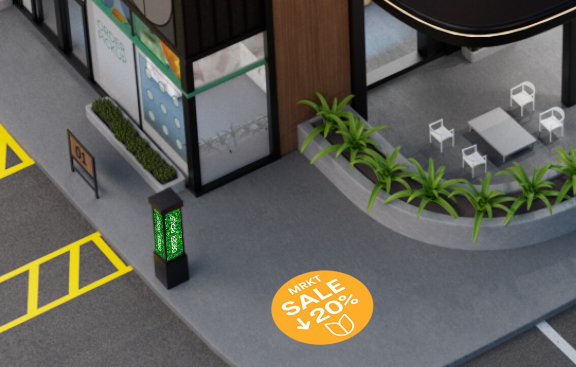 밝게 빛나는 조명 사인과 감각적인 외부 간판
