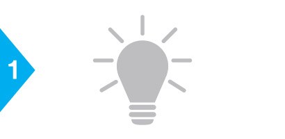 A lightbulb represents the initial idea and specification
