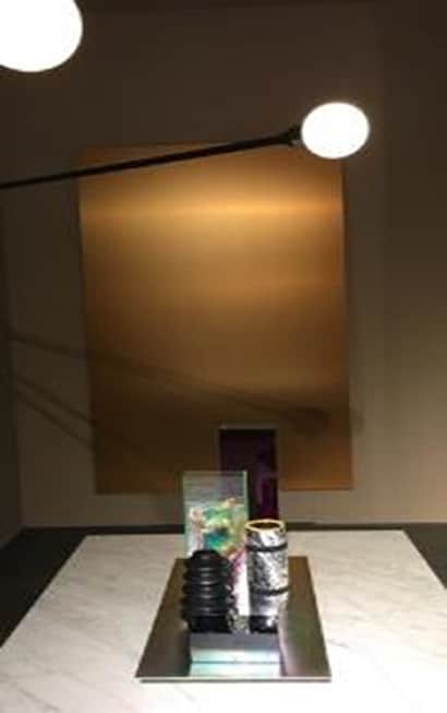 table with a light on it
