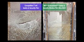 3M™ Scotchshield™ Safety & Security 윈도우 필름과 경쟁사 윈도우 필름 제품 비교 테스트  
