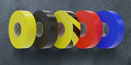 Image of a multipack canister of 3M™ General Purpose Vinyl Tape 764 in 6 colors: yellow, red, white, green, blue and black
