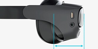 헤드셋 두께를 보여주는 그래픽이 있는 AR/VR 헤드셋 이미지
