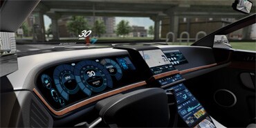Male hand searching for route using navigation system on car dashboard screen
