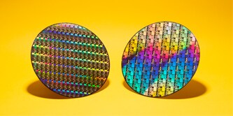 two wafers side to side on orange background
