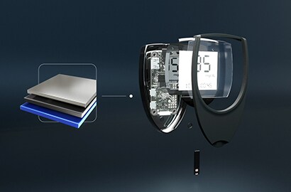 Still from Converter Markets video showing 3 stacked tablets and an exploded image showing the layers of a glucose meter
