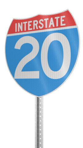 blue and white road sign