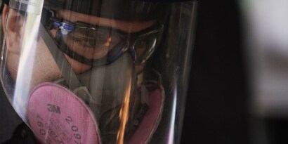 A person wearing a protective gear
