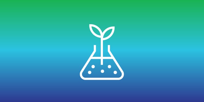 비커 속 식물 그래픽: 지속가능한 소재 및 제품 혁신을 향한 3M의 의지를 상징하는 이미지
