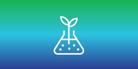 잎이 그려진 플라스크 아이콘: 지속가능성을 위한 소재 및 제품 혁신을 상징하는 이미지
